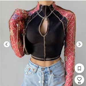 NWOT FP BLACK PATCH WORK THERMAL TOP